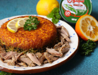 ته چین سبزی پلو با ماهی